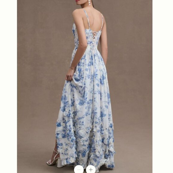 V Chapman Carmen Corset Ruffle Slit Dress, Size 8 (Hemmed/Tailored) - Picture 2 of 2